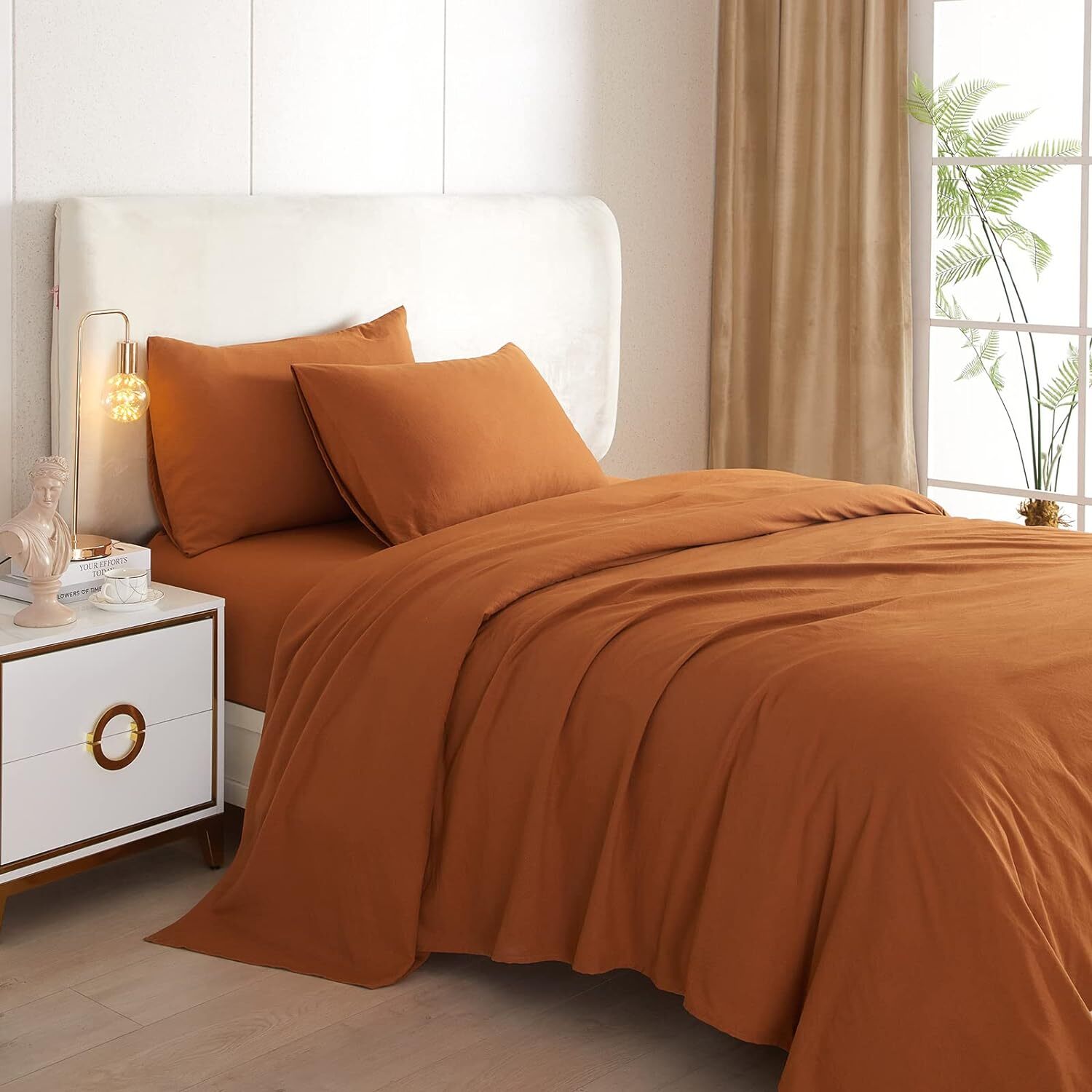 Caramel Pumpkin Sheets for Queen Size Bed,4 Piece Cooling Queen,