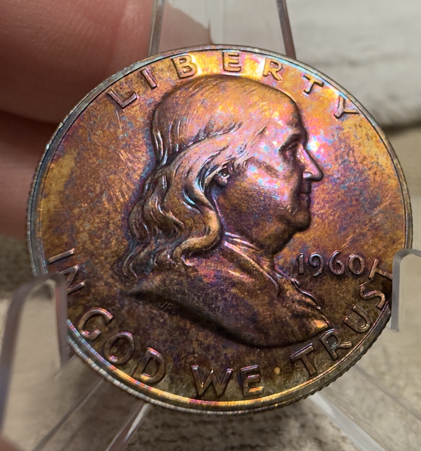 1963  Franklin Half Dollar Pristine Gem Proof Rainbow Toned