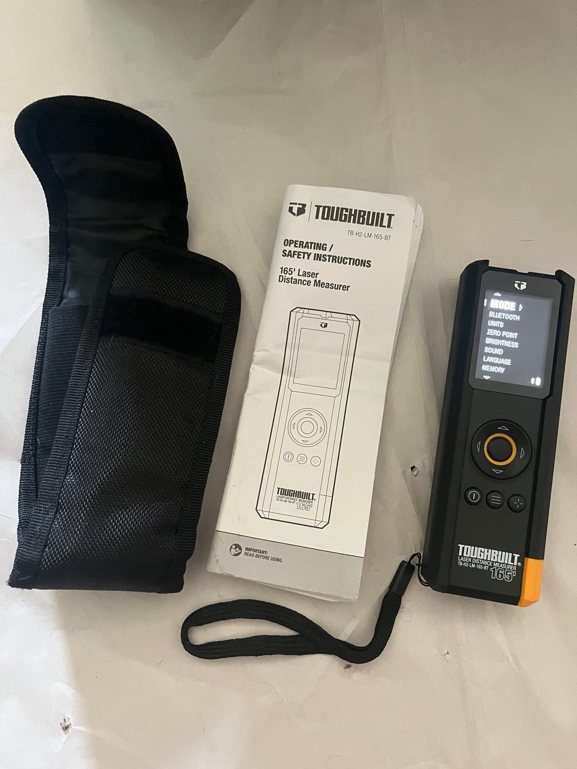 ToughBuilt TB-H2-LM-165-BT 165' Bluetooth Laser Distance Measurer w/ Case & Manu
