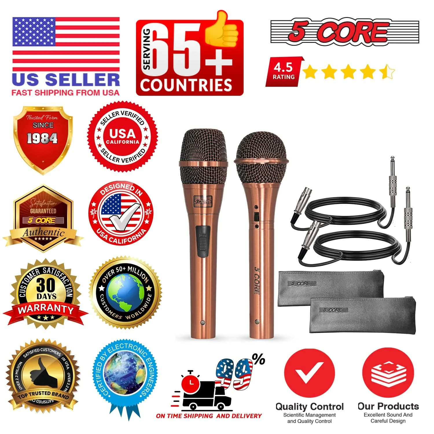 5Core Metal Professional Wired Handheld Mic Pair Karaoke Dynamic Microphone XLR