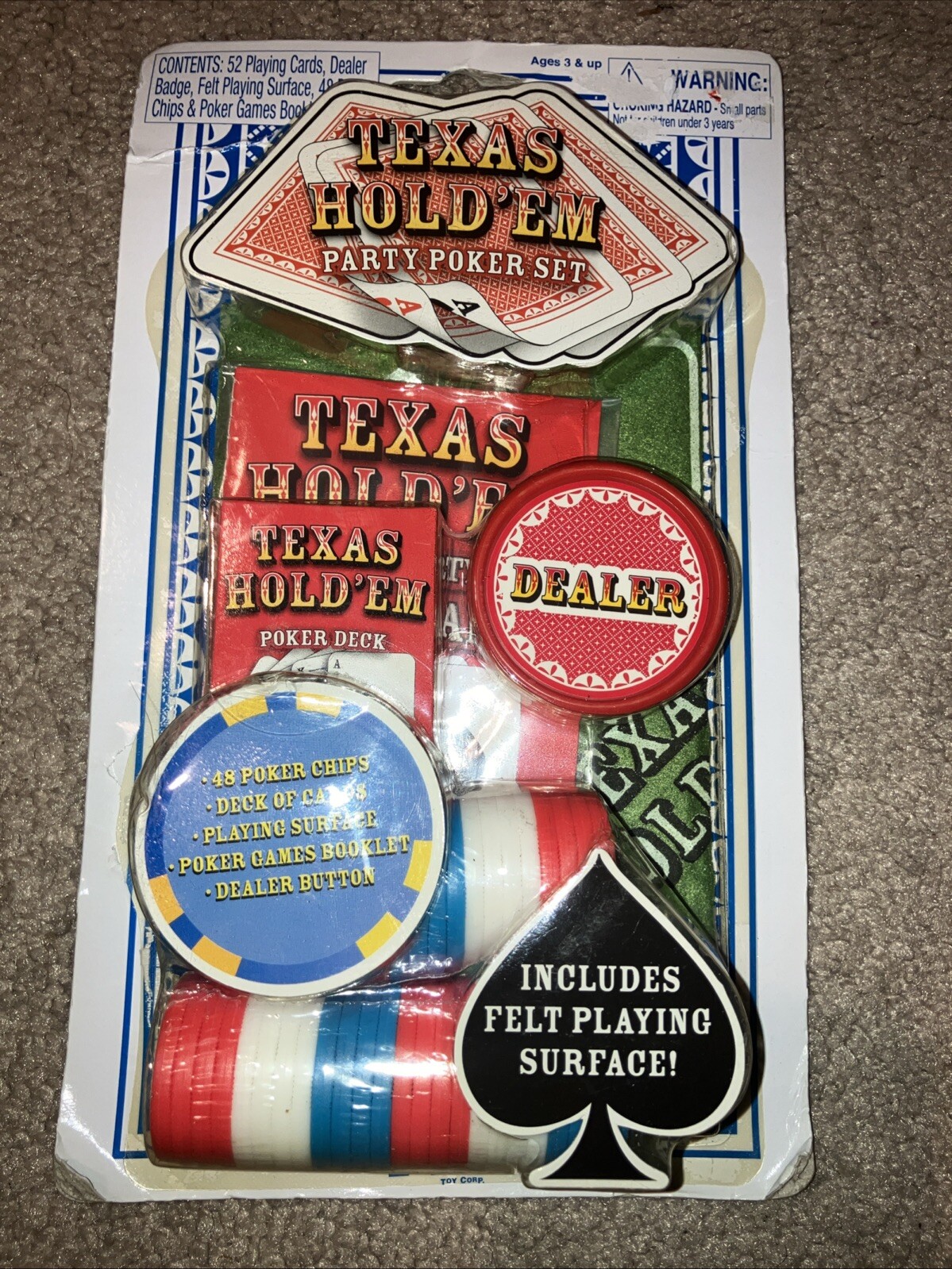 Vintage Texas Hold'em Party Poker Set Tara Toy Corp Cards Chips NOS