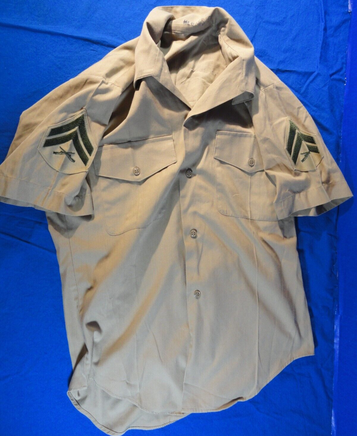USMC MARINE CORPS MEN'S SHIRT KHAKI QUARTER LENGTH SLEEVE UNIFORM SHIRT 38X38