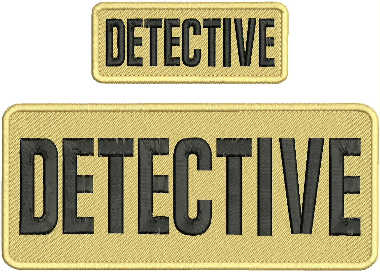 DETECTIVE EMBROIDERY PATCH 4X10 AND 2X5 HOOK ON BACK  BLACK ON TAN