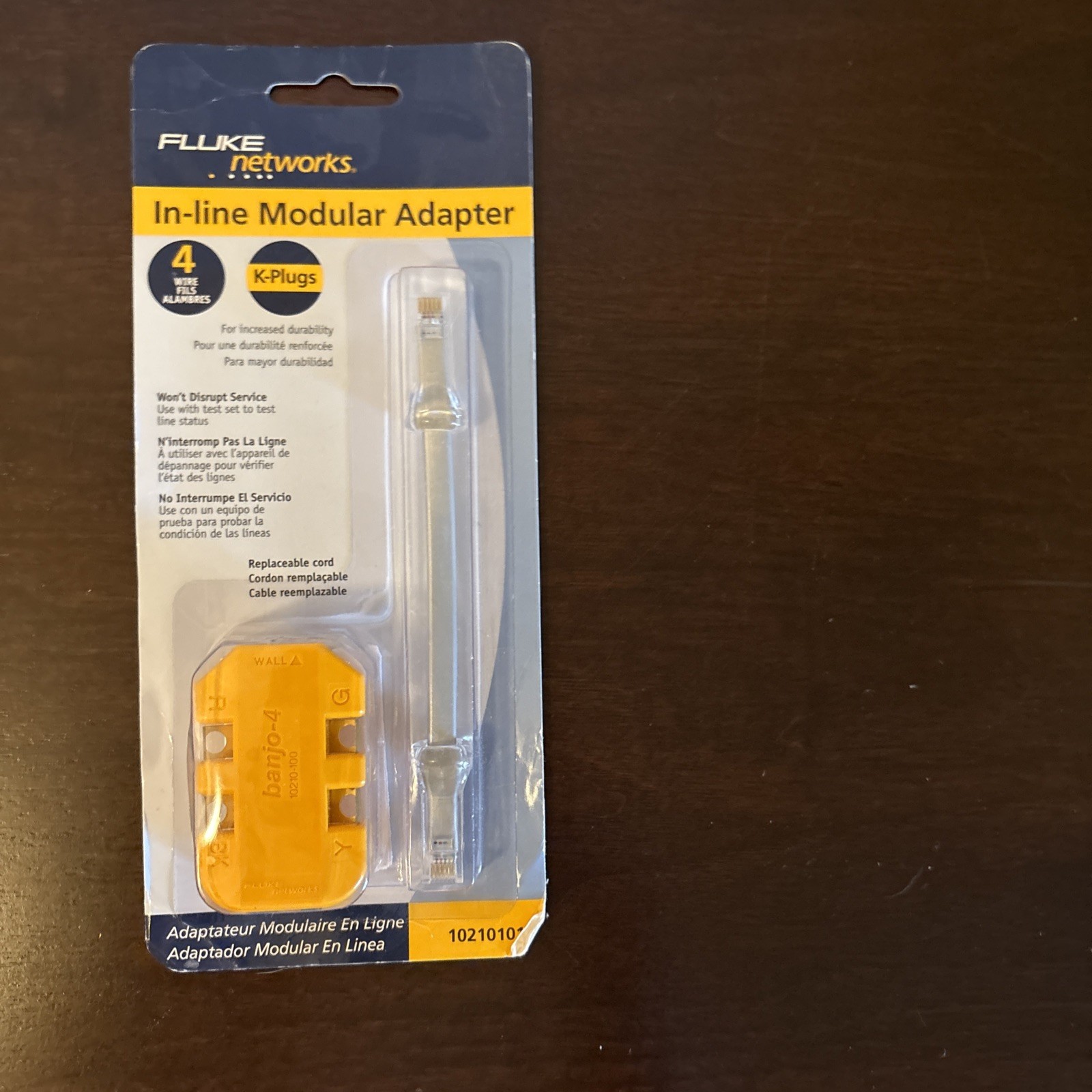 Fluke Networks 10210100 Modular Adapter 4-Wire In-Line, Yellow with K Plug