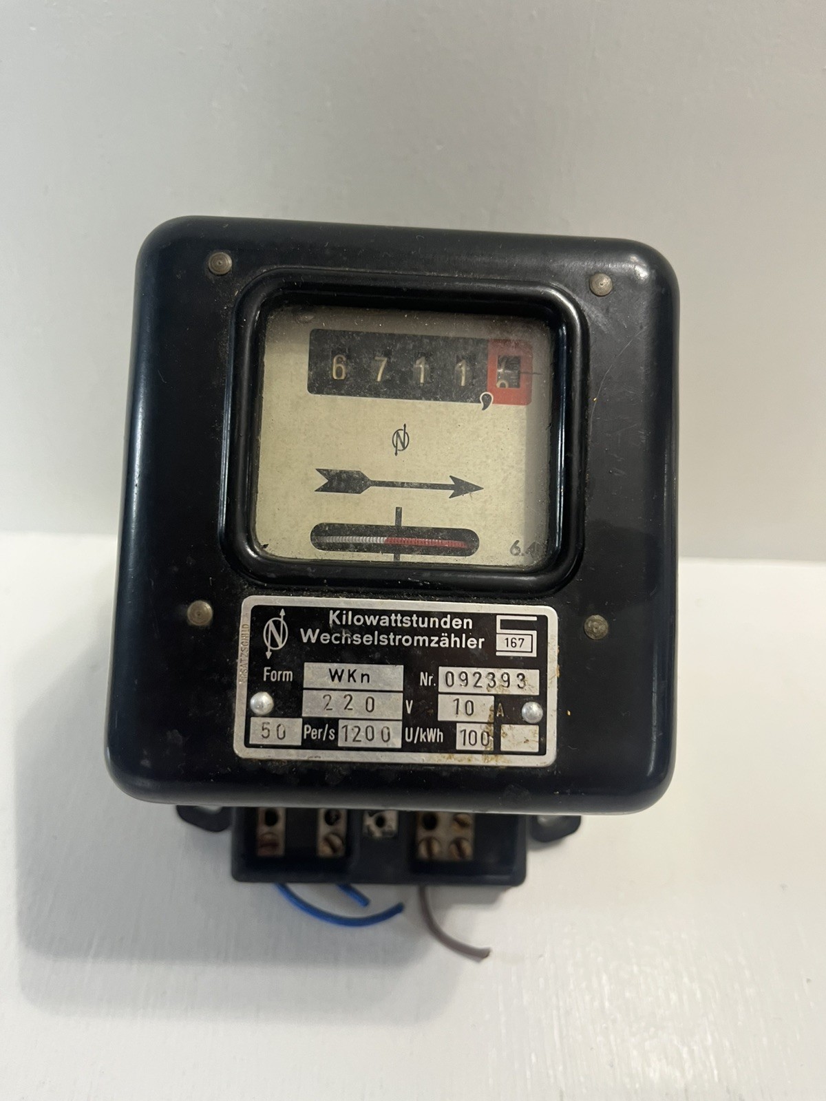 - German Single Phase Electro Mechanical Meter 220v Untested Steampunk Item