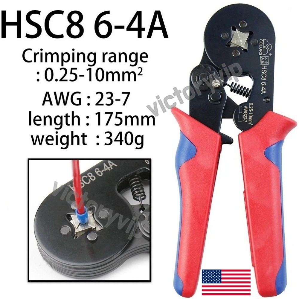HSC8-6-4A Crimp Tool W/ Bootlace Ferrule Crimper Plier AWG23-7 Crimping Tool USA