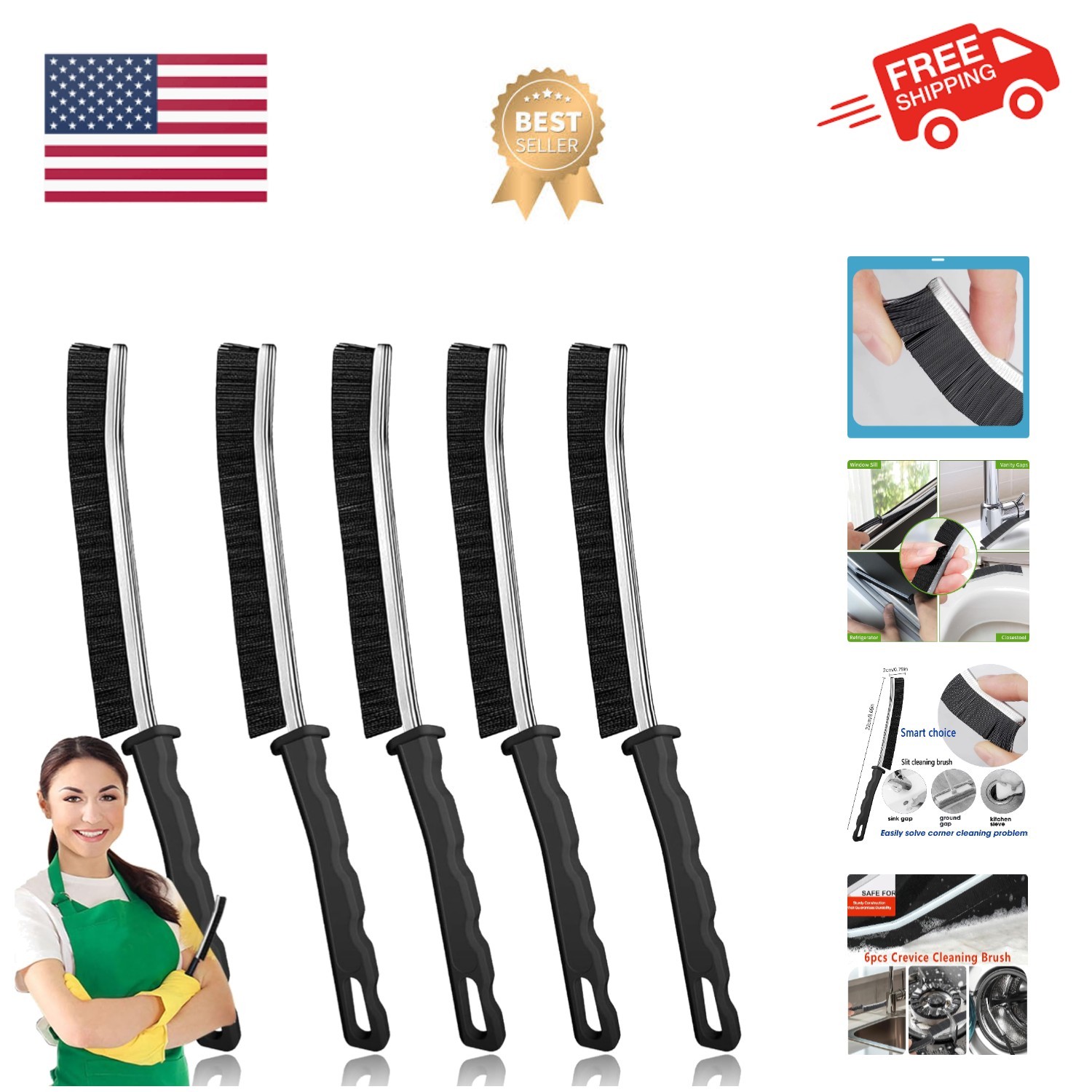 Crevice Cleaning Brush, Bathroom Gap Cleaning Brush, Hard Bristle Brush for C...
