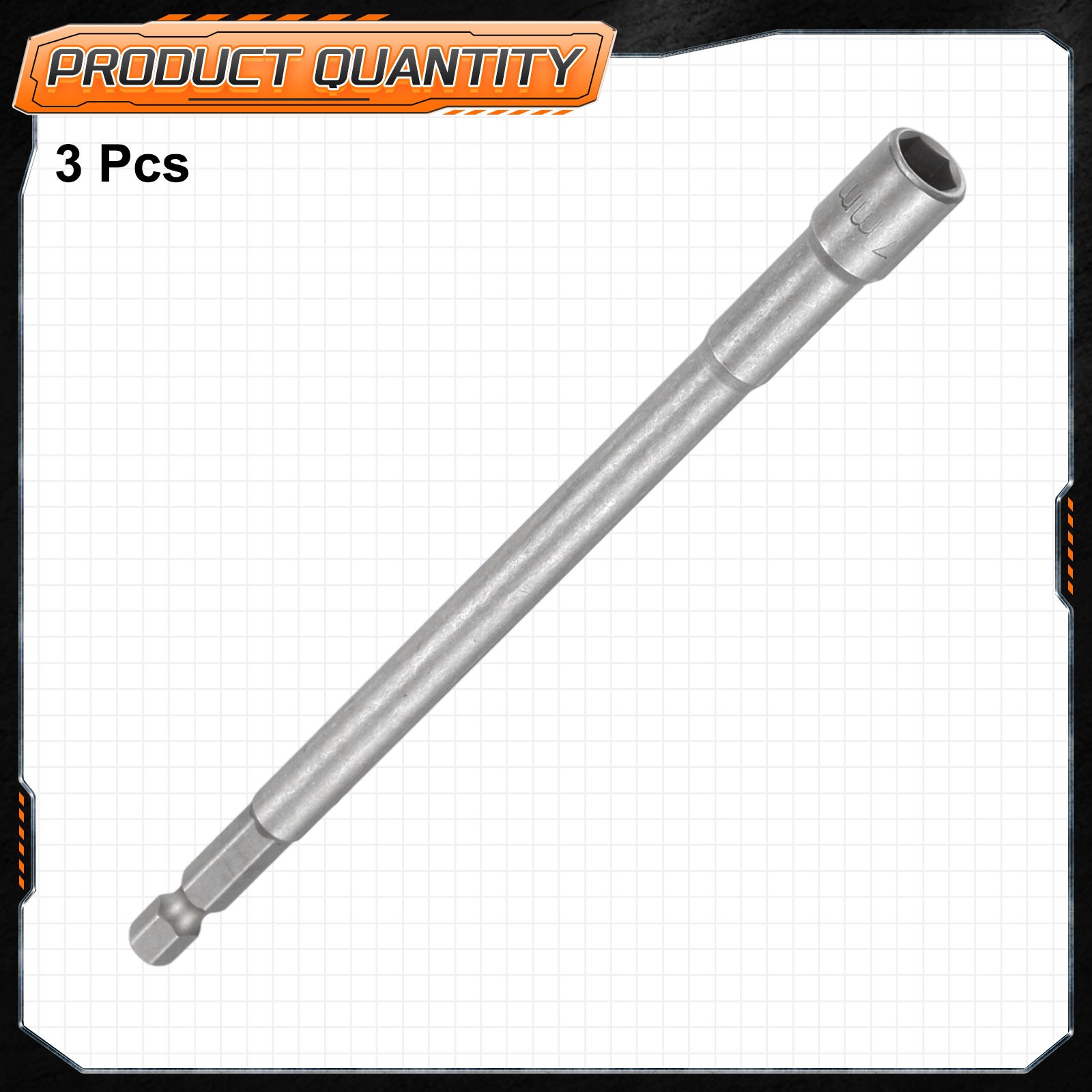 3pcs Nut Driver Drill Bit 7mm Socket 1/4" Hex Shank 6" Long Magnetic Setter