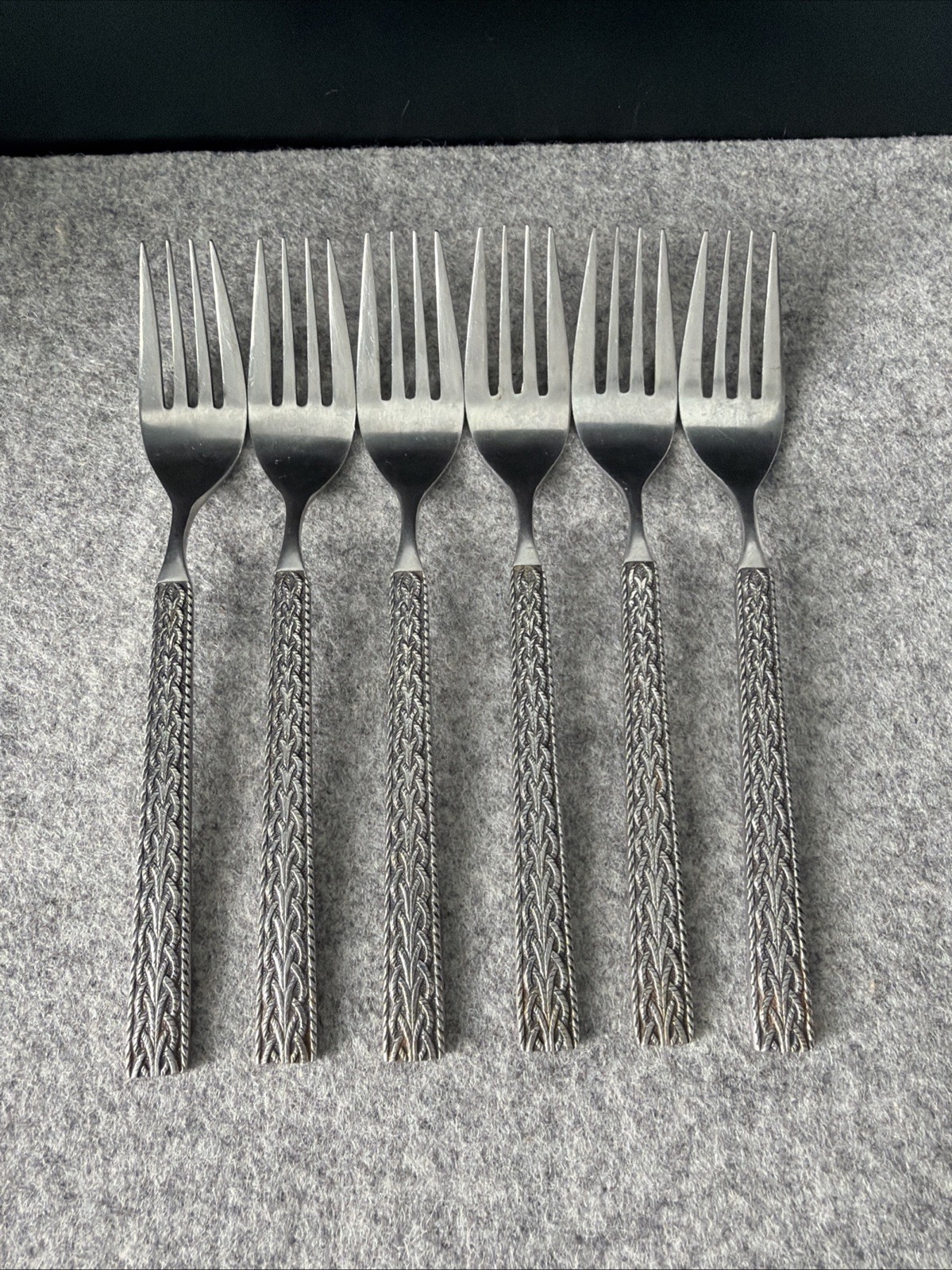 6 MCM JAPAN STAINLESS STEEL FLATWARE BRAIDED ROPE PATTERN Dinner Forks Flatware