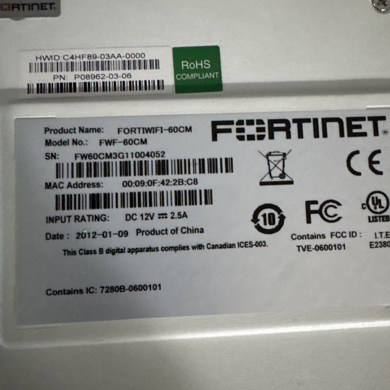 Fortinet FortiWiFi-60CM Wifi Router Switch Network Security USED UNTESTED