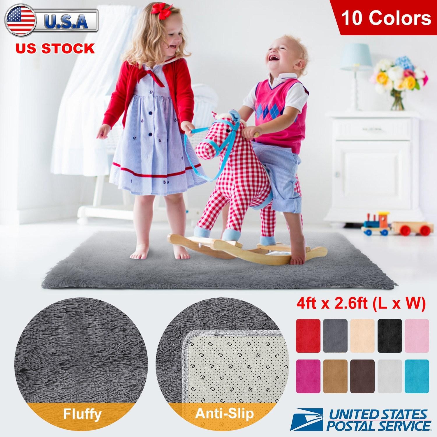 Fluffy Bedroom Rug 4’ x 2.6’ Anti-Skid Shaggy Area Rug Decorative Floor Carpet