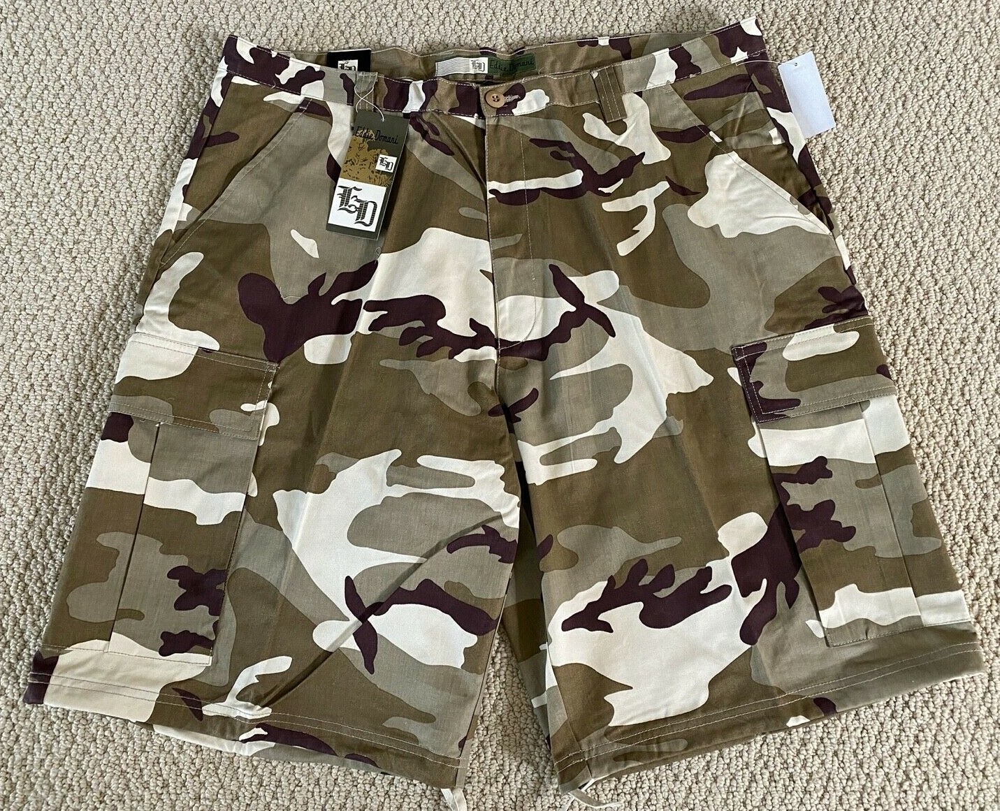 NWT Men's Eddie Domani Desert Camouflage Camo Cargo Pocket Shorts BIG SIZE 44-52