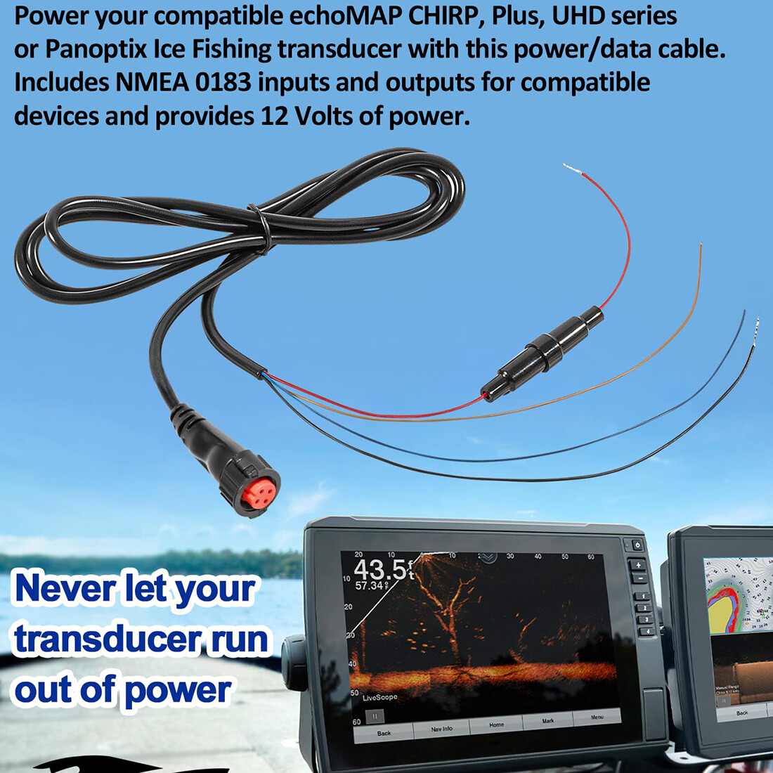 010-12445-00 Power/Data Cable for Garmin echoMAP Chirp/Plus/UHD GPSMAP Panoptix