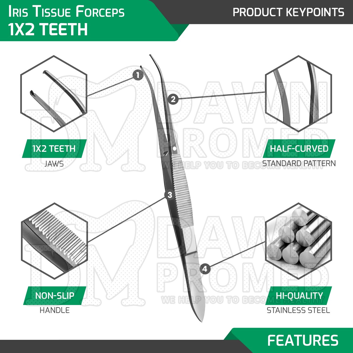 Iris Tissue Forceps 4″ Half-Curved 1×2 Teeth Eye Surgery Ophthalmic Instruments