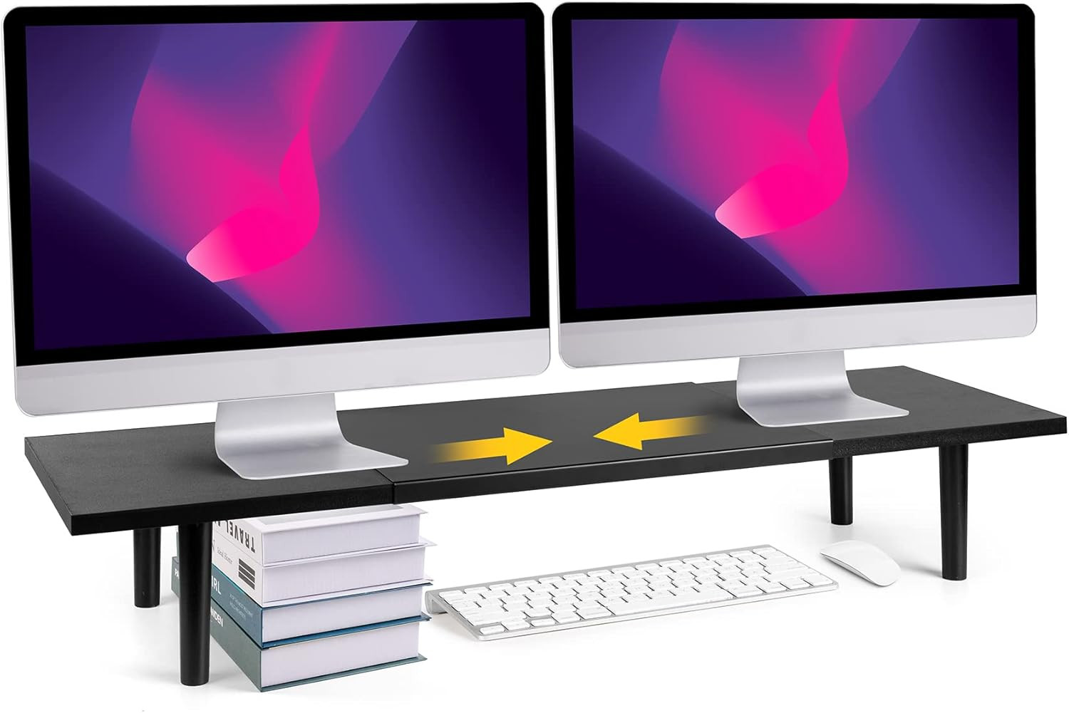 Dual-Monitor-Stand-Riser-For-Desk Adjustable Length 32-40 Inch，Large Desktop Com