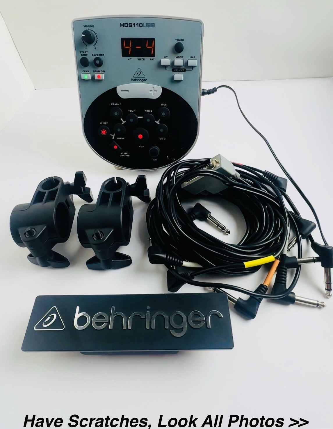 Behringer Electronic Drum Module HDS110USB, W/ Power Adapter /Cable & 2 Clamps