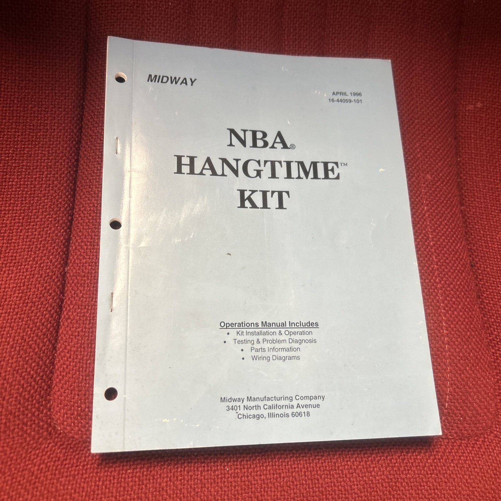 Midway NBA HANGTIME KIT Arcade Video Game Manual - good used original