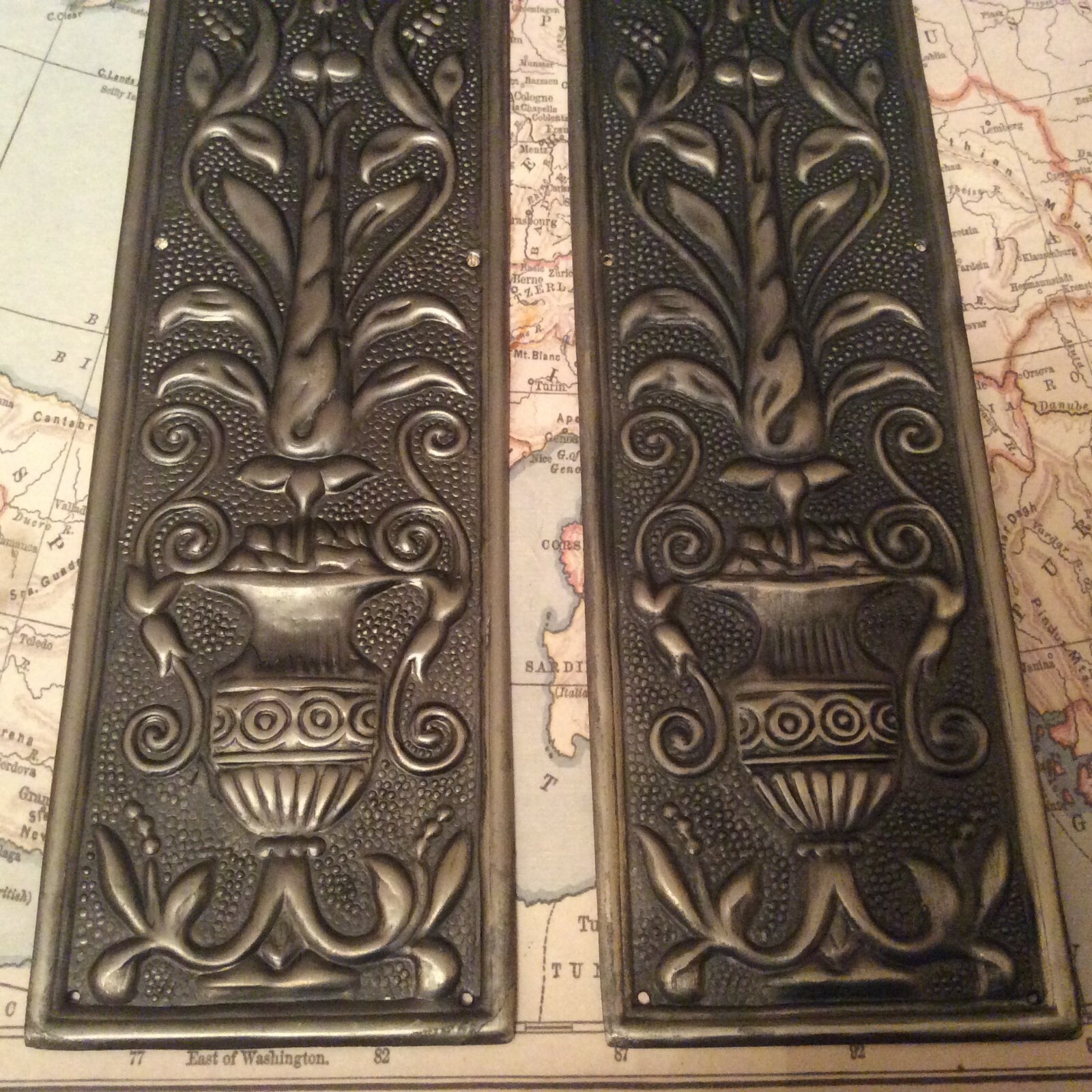 Reclaimed Solid Brass Door Finger Plates Antque Silver finish Large Oblong 1