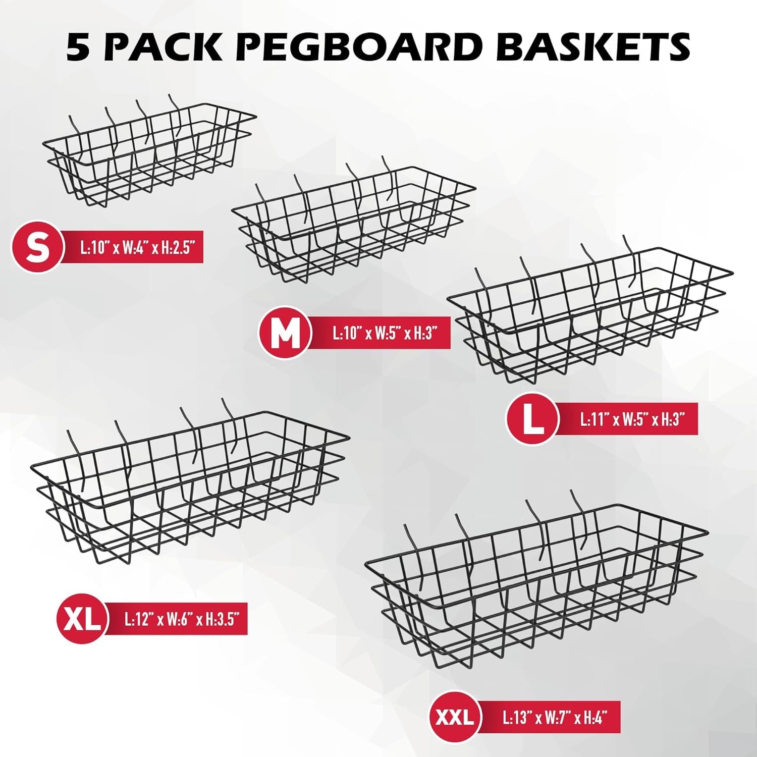 5-Piece Pegboard Baskets Set - Heavy Duty Peg Board Organizer Accessories Bin...