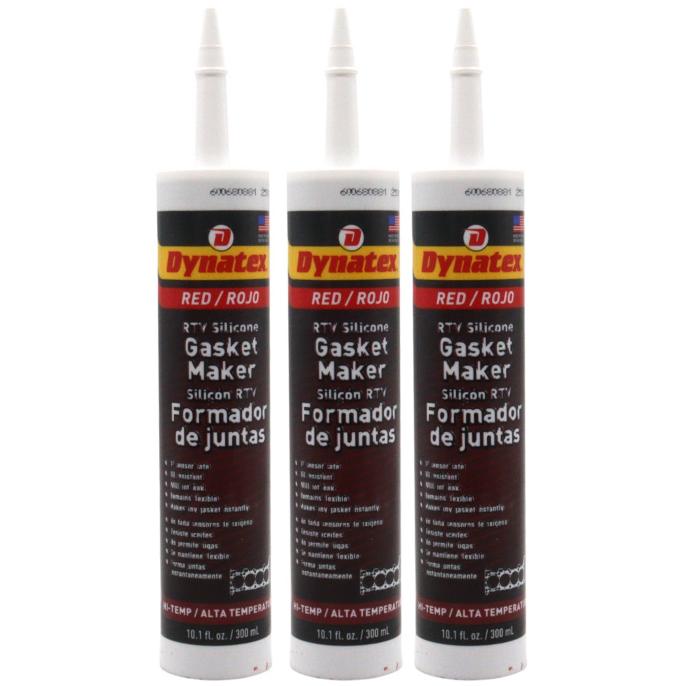 Dynatex Red Hi-Temp RTV Gasket Maker 10.1oz Tube - Sensor Safe, 650°F (3-Pack)
