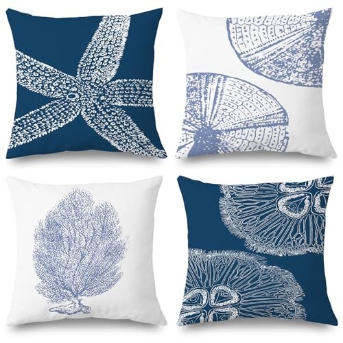 Starfish Pillow Covers, Coastal Pillow 22" x 22" (Pack of 1) Starfish and Coral
