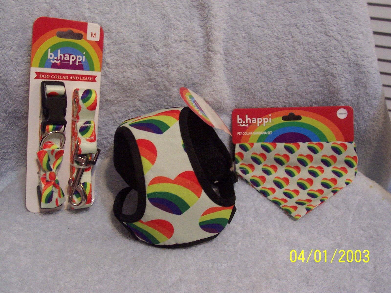B-Happi Dog Rainbow Hearts Collar & Leash, Harness & Bandana New Size Medium