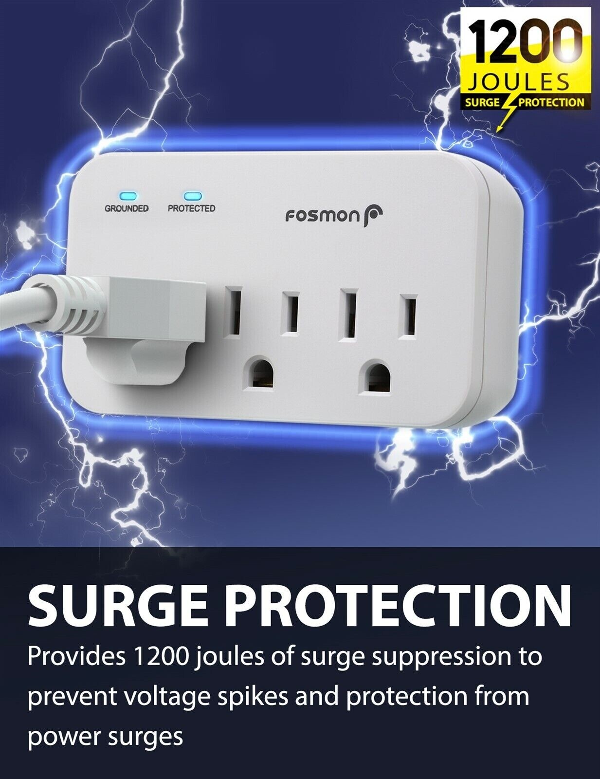 Fosmon [2 PACK][ETL] 3 Outlet 1200J Surge Protector Wall Tap Outlet Plug Adapter