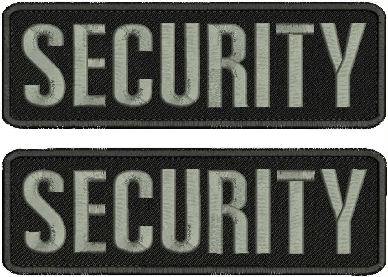 SECURITY embroidery patches 2 3X9 hook on back ON GREY ON BLACK