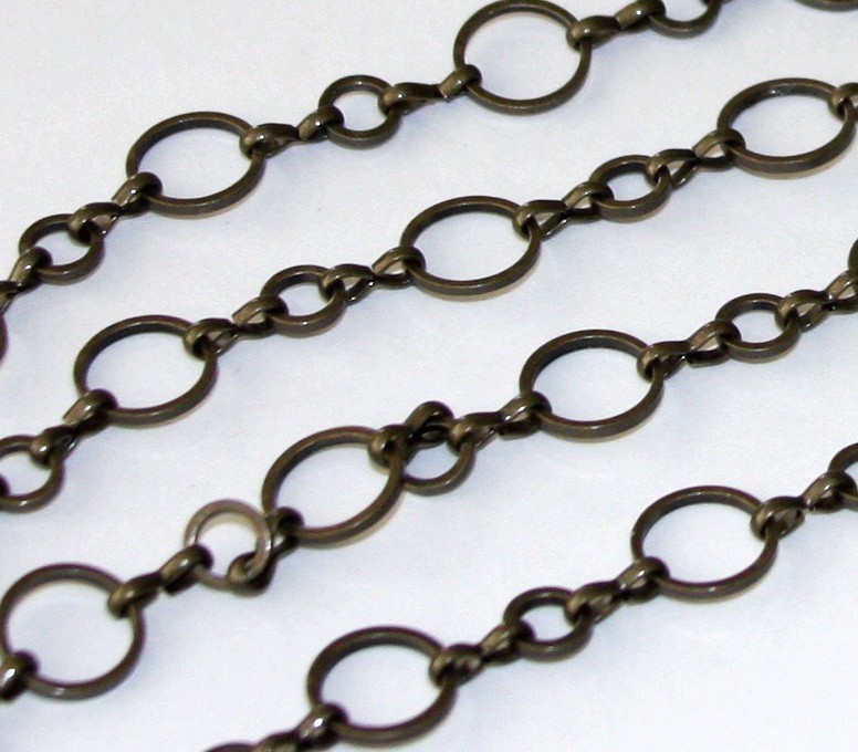 2ft of Antiqued Brass Circle links chain  6mm-10mm