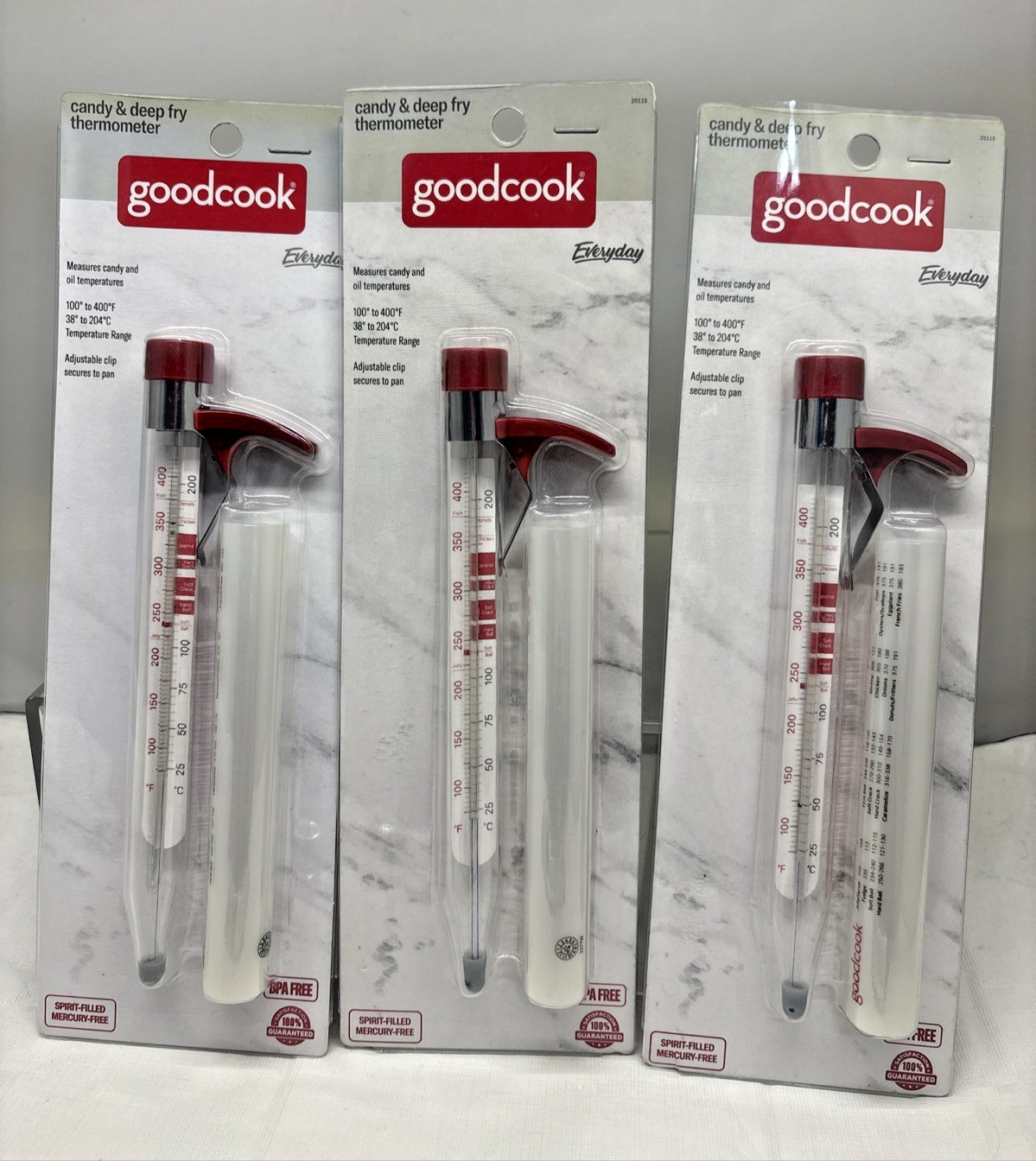 3 X Precision Candy and Deep Fry Thermometer with Storage Sleeve, Clear/Red (B90