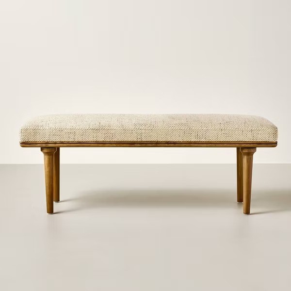 Upholstered Bench Wood Frame Padded Seat Rectangle - 2 Colors - Flax/Granite