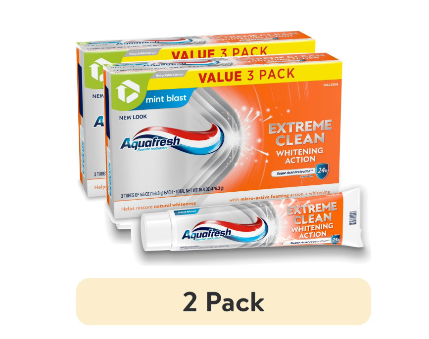 Aquafresh Extreme Clean Whitening Action Fluoride Toothpaste, 5.6 Oz, 6 Pack