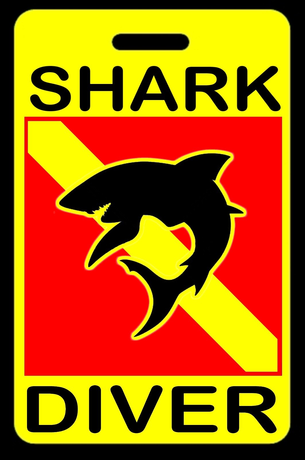 Safety Yellow Shark Diver w/ Silhouette SCUBA Diving Luggage/Gear Bag Tag - New