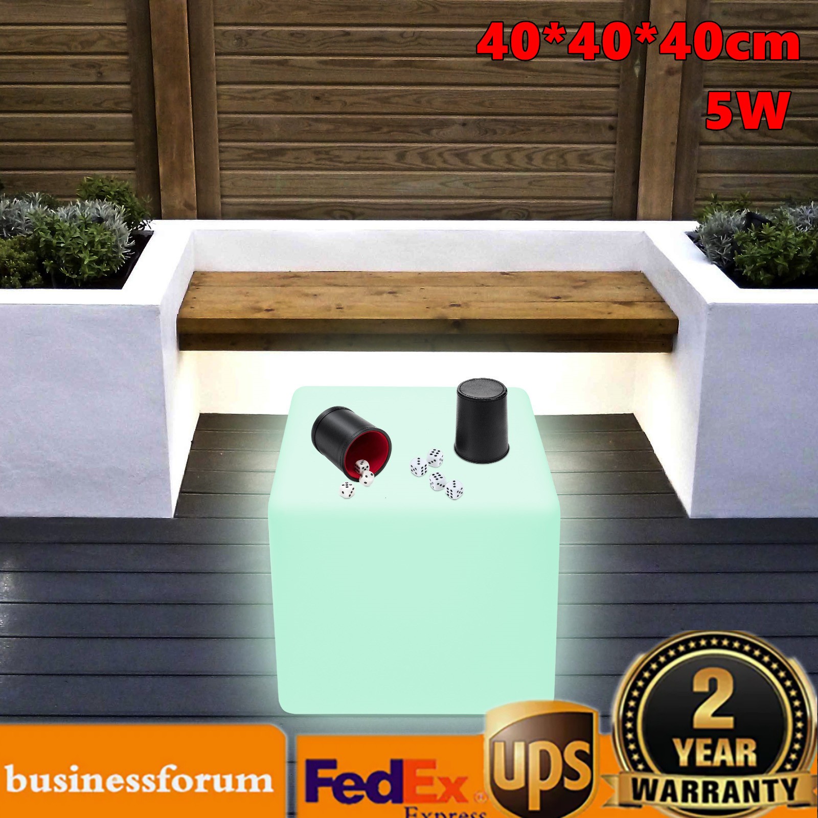 16" LED Light Cube Stool Chair 16 RGB Colors Rechargeable w/ Remote Control 5W