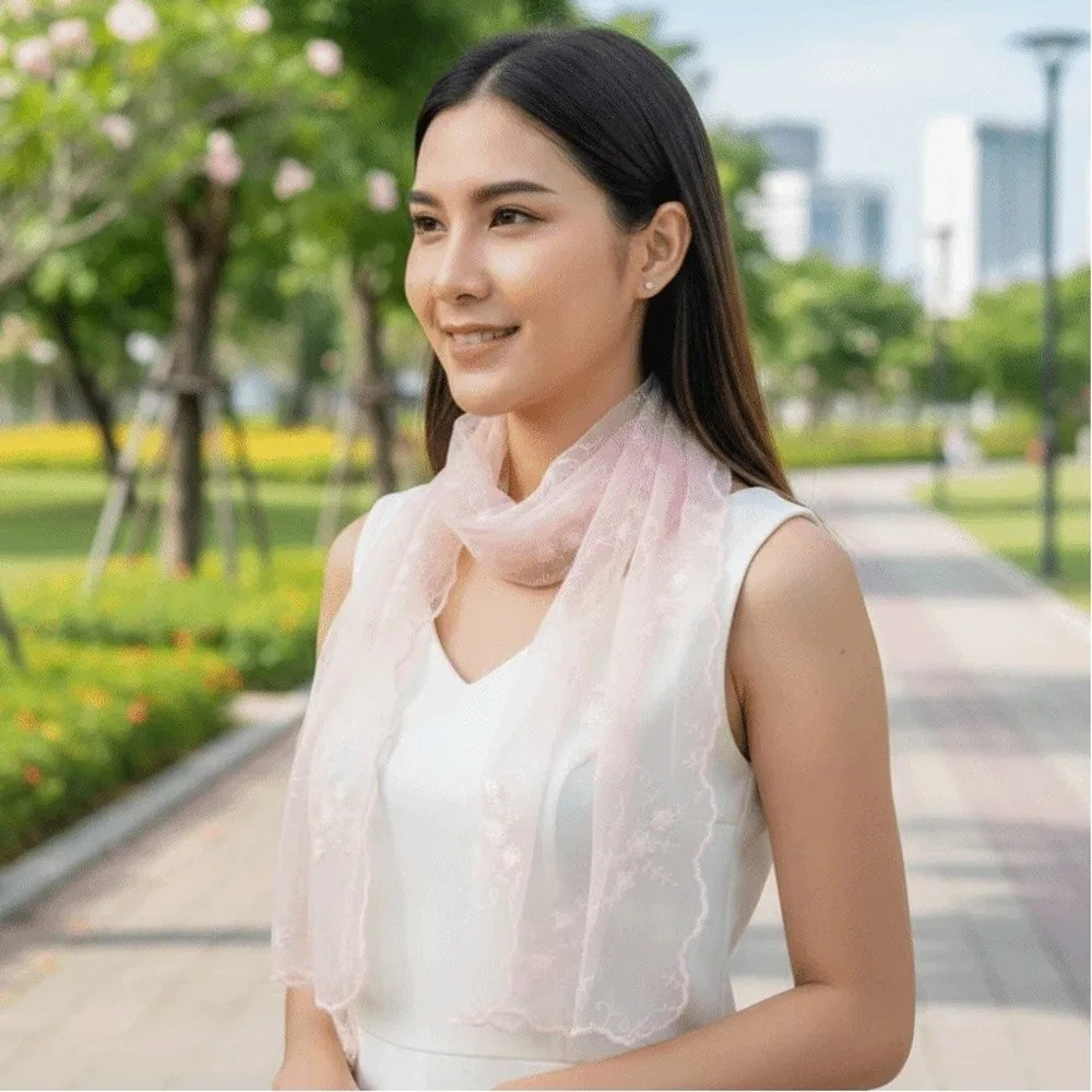 Sweet Breathable Spring Silk Scarf Polyester Silk Embroidered Flower Shawl Quick