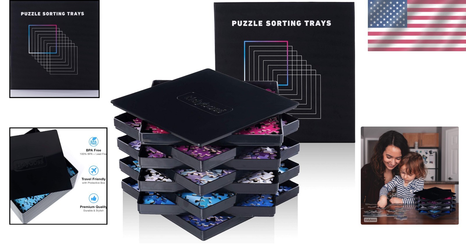 Stackable 8-Piece Puzzle Organizers with Lid - Perfect for 2000-Piece Puzzles