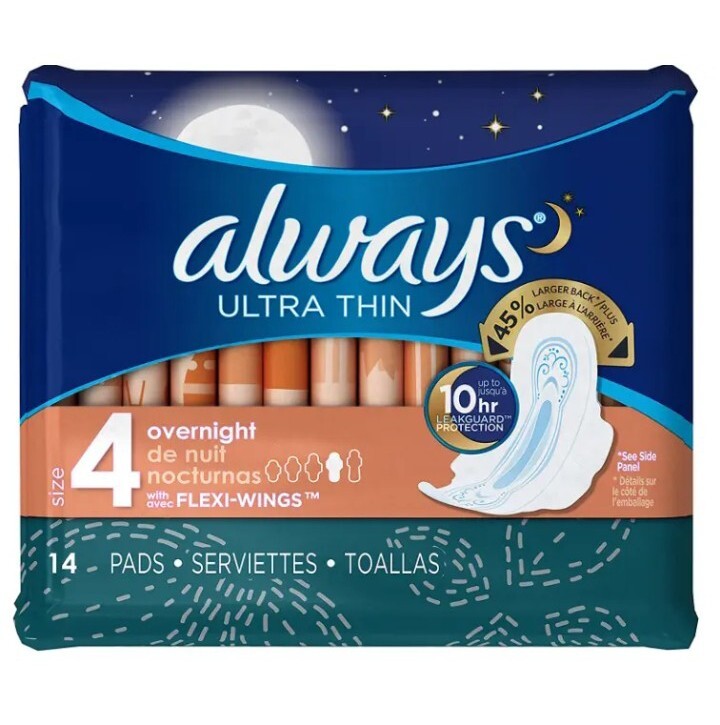 🧡 ALWAYS Size (4)🌙✨ ●ULTRA THIN● Overnight Pads (14-PADS) 3X The Protection.