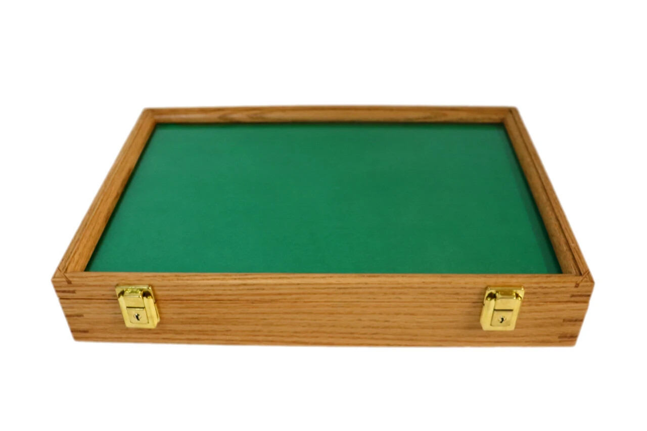 Gun Display Case Pistol 18 x 12 x 3 Revolver Knife Oak Green Wood USA Shadow Box