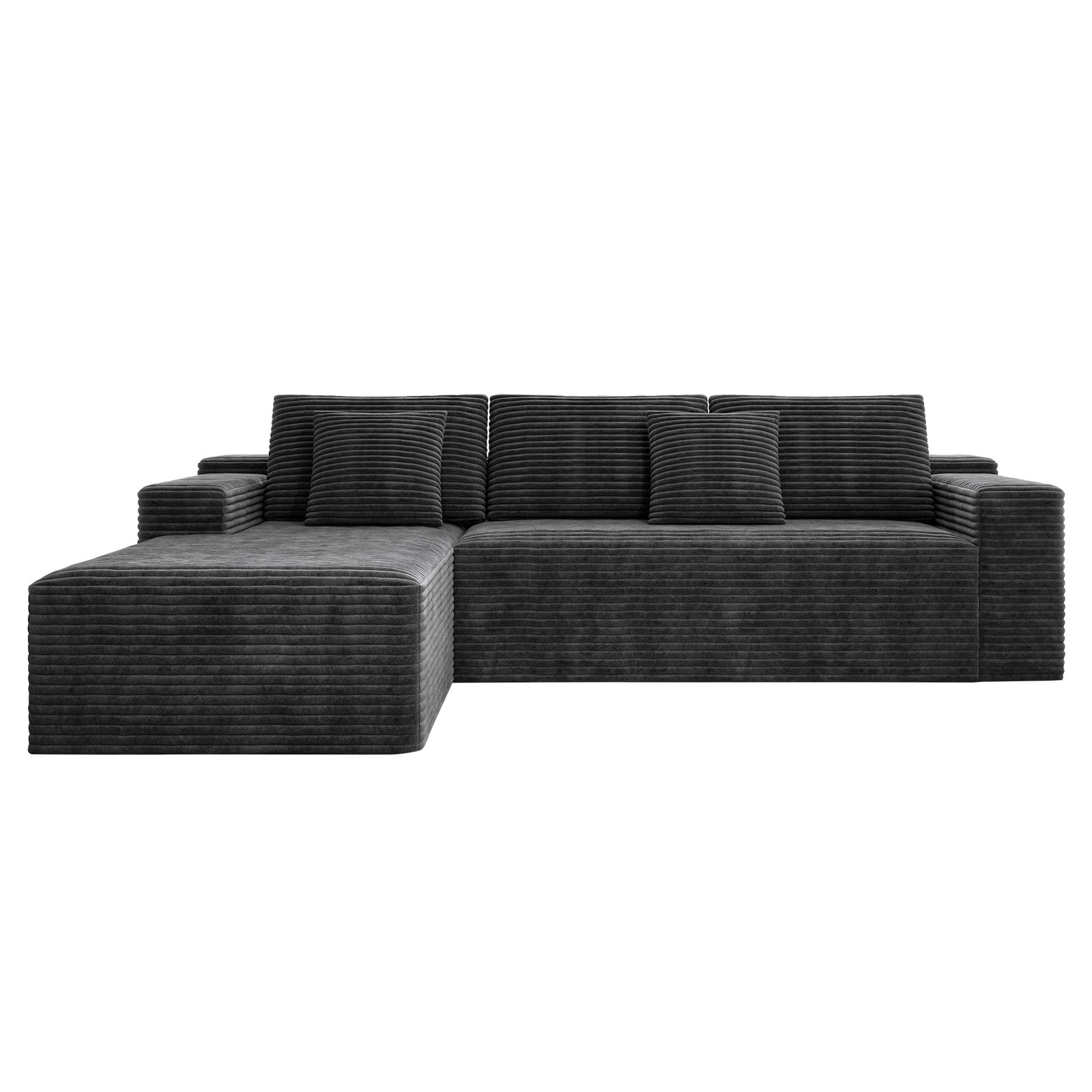 Modular Sectional Sofa Plush Corduroy Fabric Grey No Assembly Required