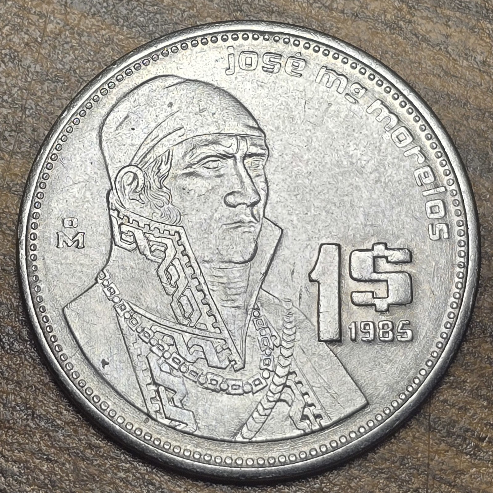 1985 Mexico 1 Peso Stainless Steel Coin KM# 496 Jose Maria Morelos A91