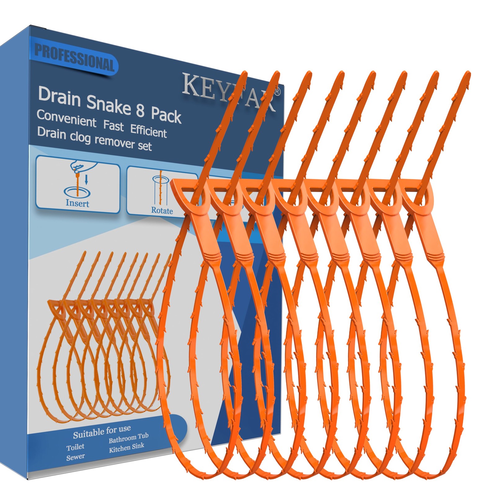 8 Pack 25inch Drain Snake Clog Remover, Hair Sink orange