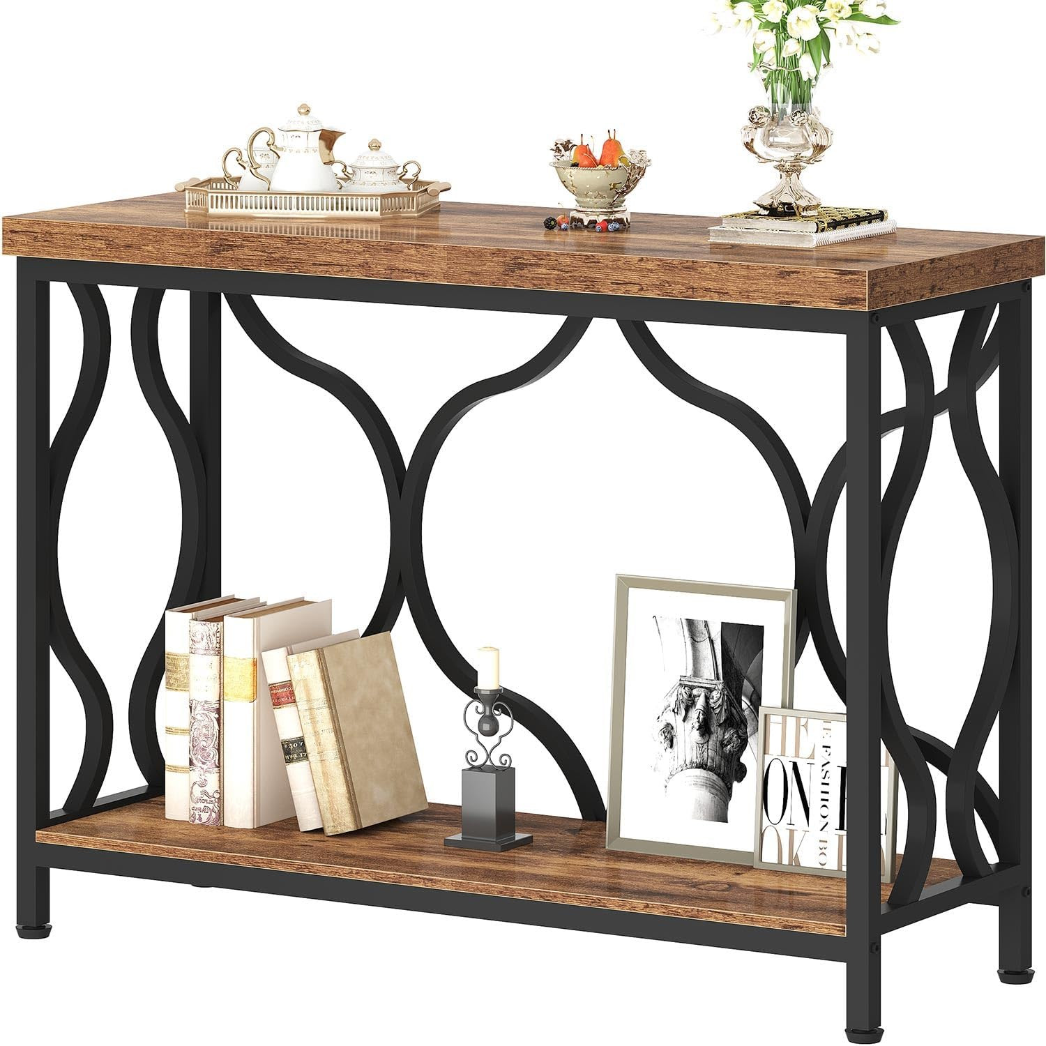 39.4" Console Sofa Table, Farmhouse Entryway Table Hallway Rustic Brown | Indust