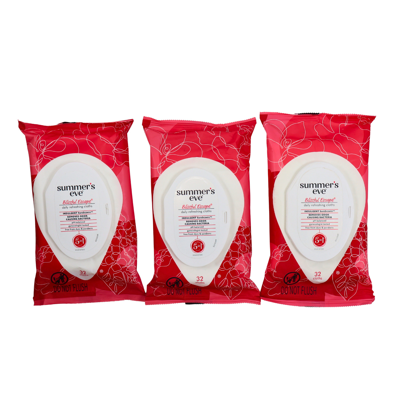 3 PACK Summer's Eve Blissful Escape Feminine Wipes Resealable, 32 Count Each