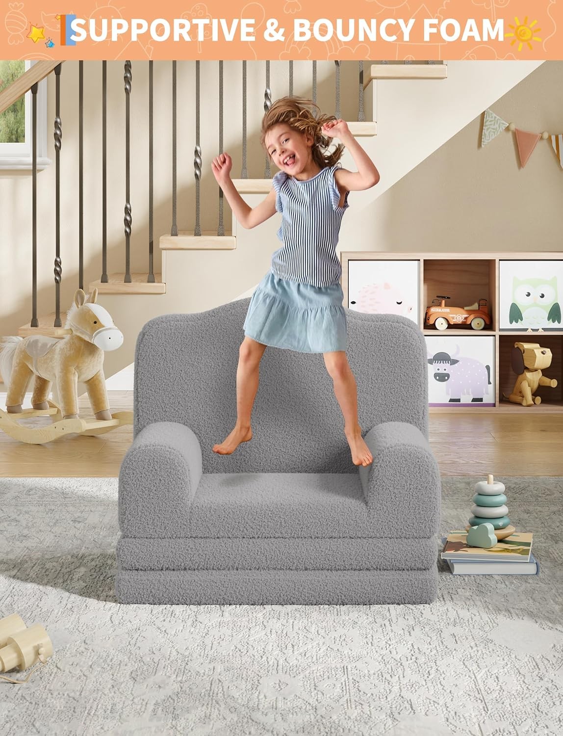 Kids Couch 2in1 Comfy Toddler Couch Fold Out Convertible Sofa Lounger Kids Chair