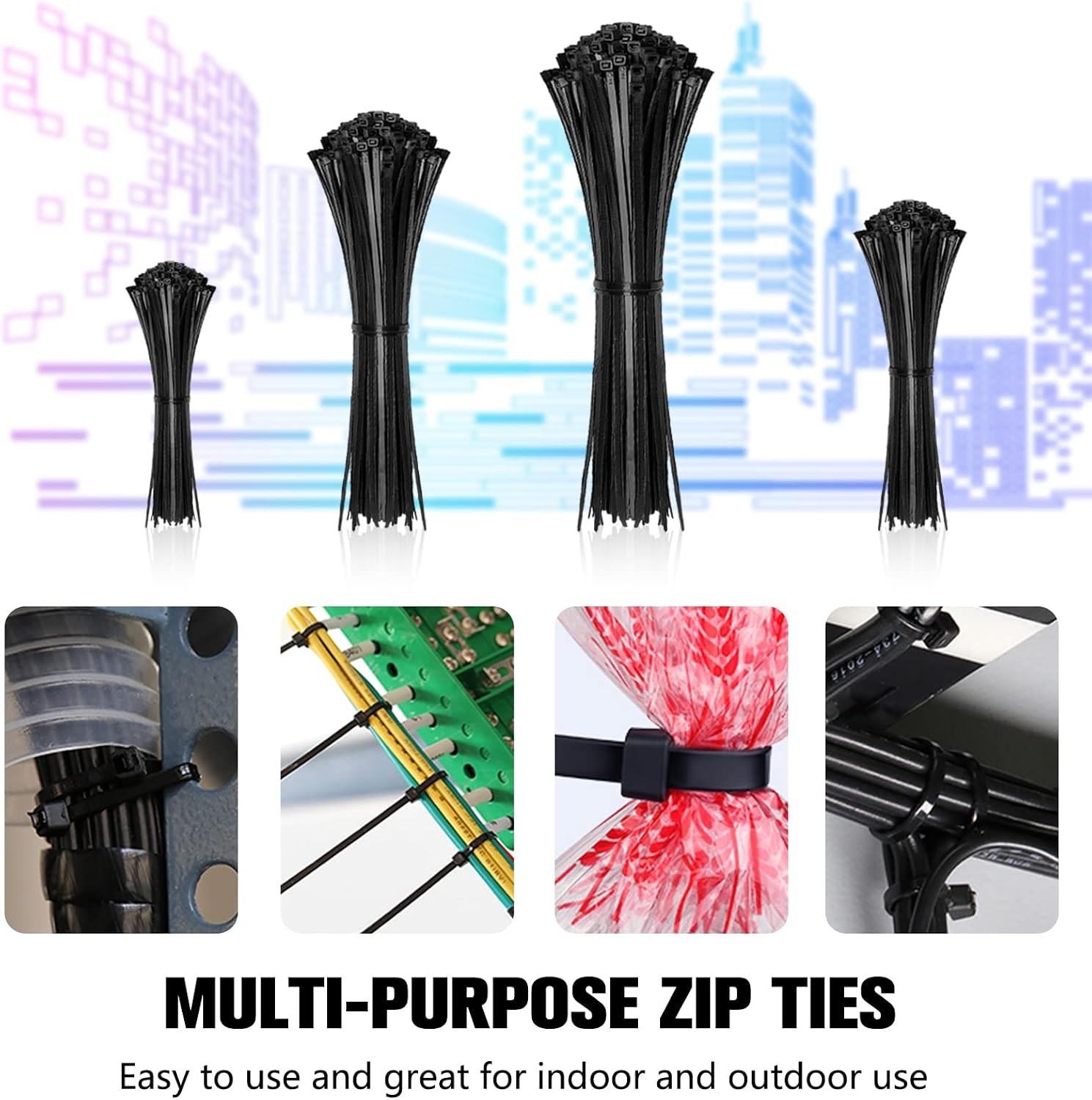 Cable Zip Ties,400 Pack Black Assorted Sizes 12+8+6+4 Inch,Multi-Purpose Self...