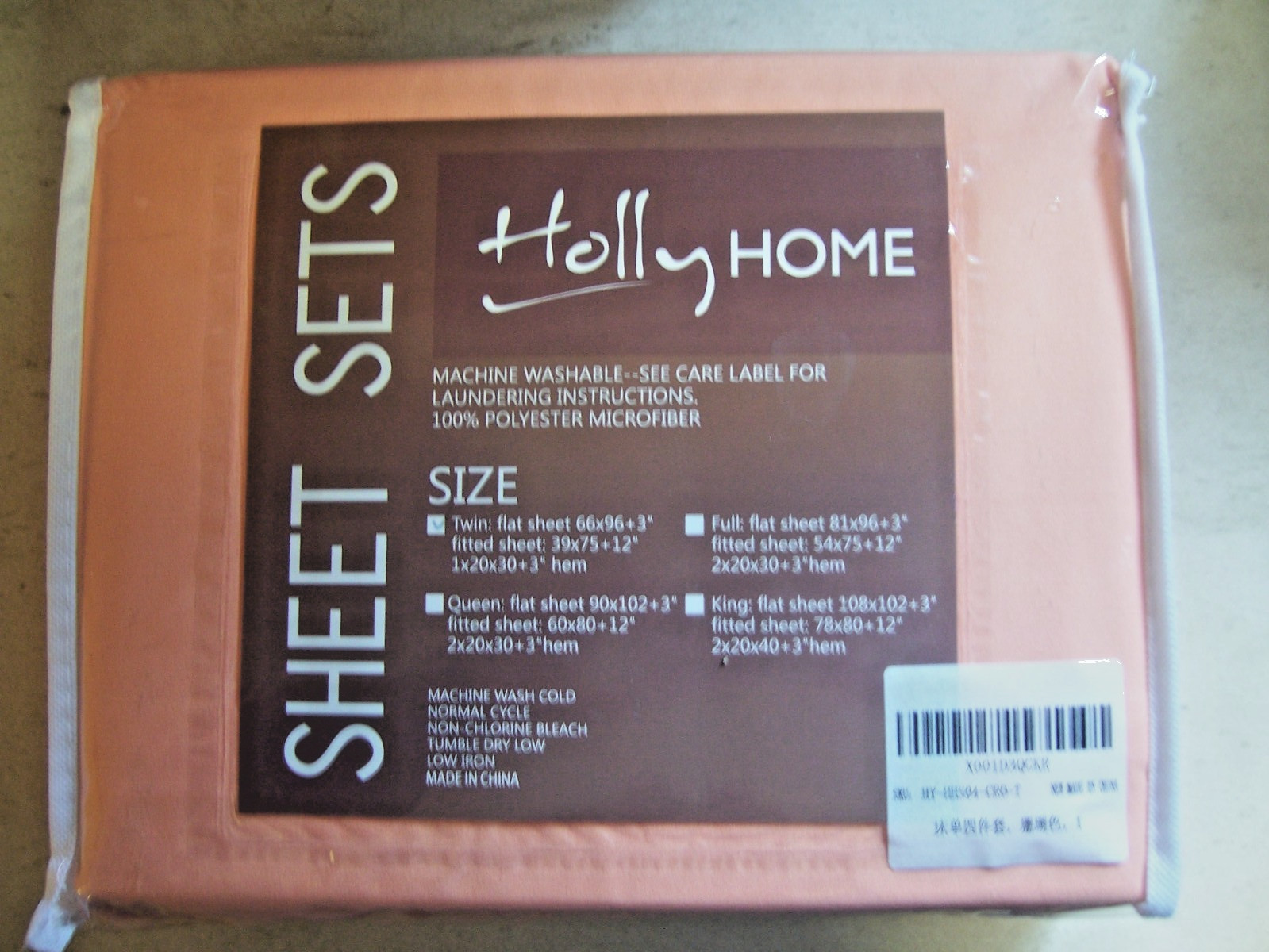 Holly Home 2 pc. Sheet Set, Apricot, New and in the Original Package