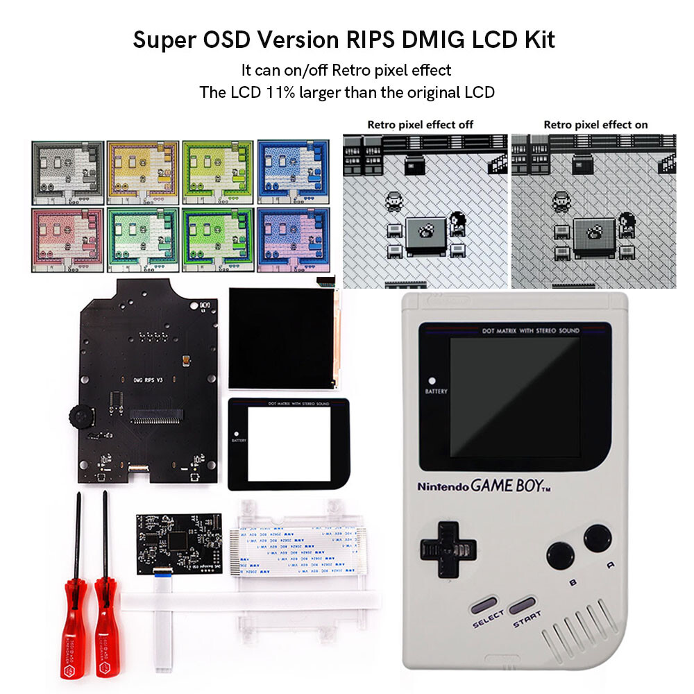 Black Lens Gameboy DMG IPS Backlight LCD Screen Retro Pixel Kits+Pre-cut Shell