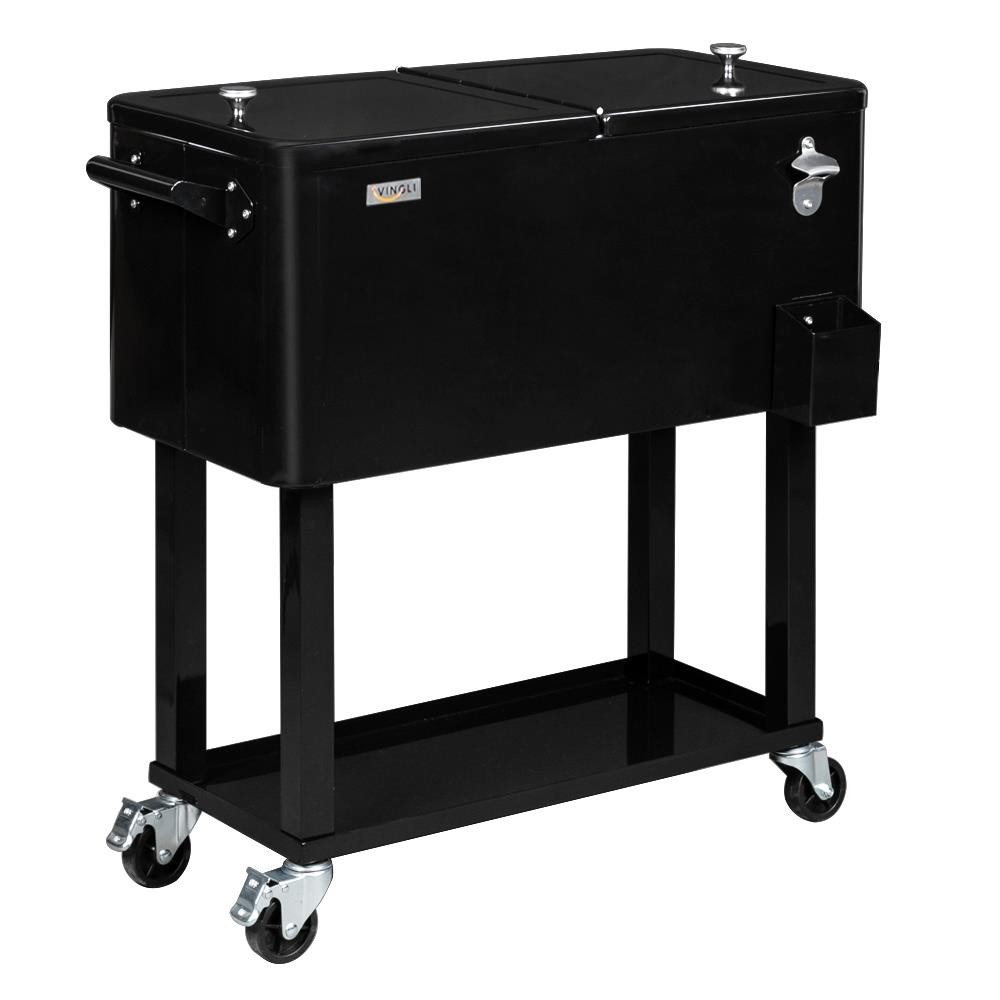 80QT Rolling Warm Cooler Food Cart Ice Chest Party Outdoor Garden Camping Black