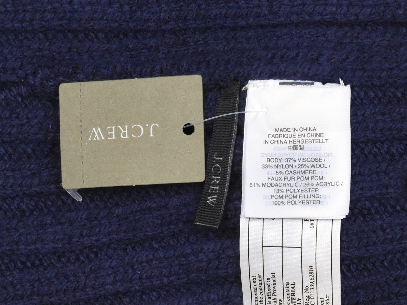 Qty 3: J.Crew Women's Rib-Knit Beanie, Faux-Fur Pom-Pom - Lilac, Peach, Navy NWT
