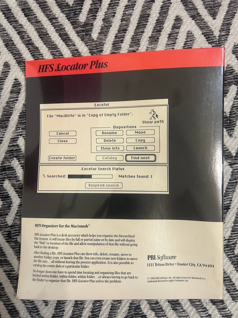 HFS Locator Plus Macintosh Manual Book PBI Software 1986